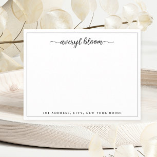 Cartão De Notas Papel de Carta Personalizado Preto e Preto de Scri