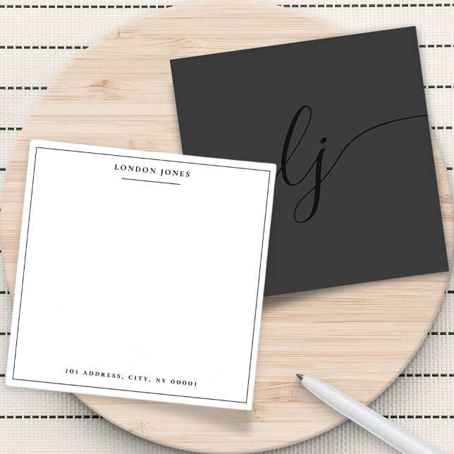 Cartão De Notas Papel de Carta Personalizado Preto Moderno e Preto (Criador carregado)