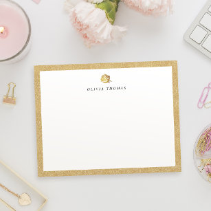 Cartão De Notas Papel de carta personalizado rosa de ouro fino ele