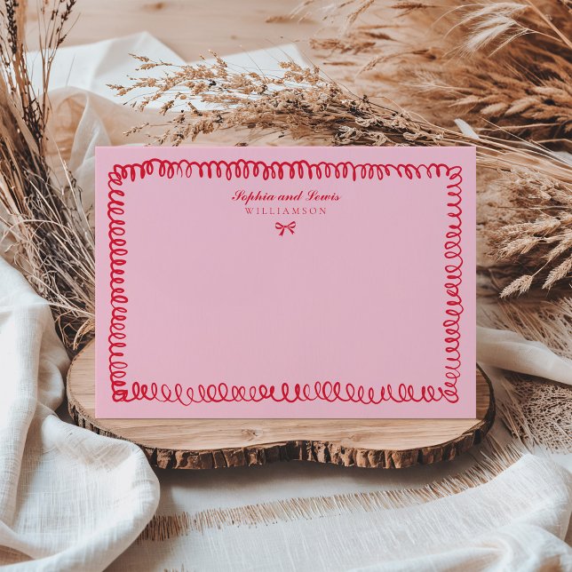 Cartão De Notas Papel de Carta Retrorna Rosa e Vermelho com Casal  (Criador carregado)