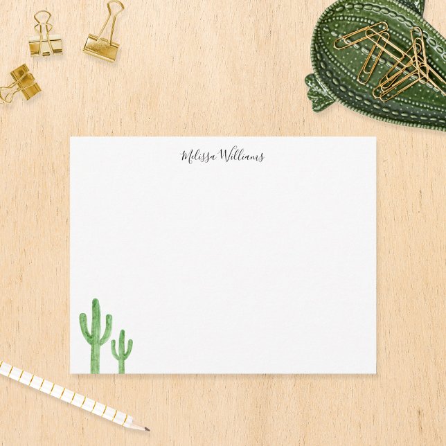 Cartão De Notas Papel Personalizado de Script do Cactus Moderno (Criador carregado)