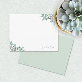 Cartão De Notas Papelaria Boho com Verde de Eucalipto Azul Empoeir