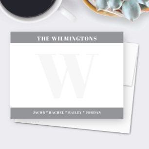 Cartão De Notas Papelaria Cinza Inicial do Último Nome da Família 