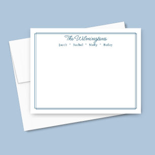 Cartão De Notas Papelaria Clássica com Borda Azul-Marinho e Nome d