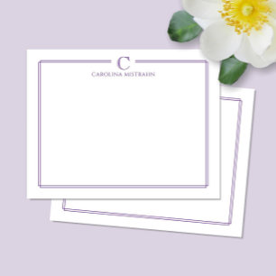 Cartão De Notas Papelaria com Borda Roxa Elegante Monograma