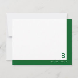 Cartão De Notas Papelaria com Faixa Verde Escuro no Canto do Monog