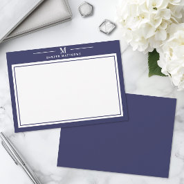 Cartão De Notas Papelaria com Monograma Azul Marinho Simples