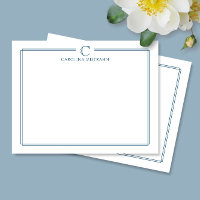 Papelaria com Monograma Borda Azul Marinho Elegant