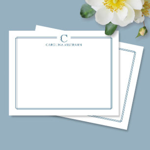 Cartão De Notas Papelaria com Monograma Borda Azul Marinho Elegant
