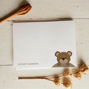 Cartão De Notas Papelaria com Nome de Crianças Urso Marrom Choco F