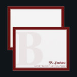 Cartão De Notas Papelaria de Família Vermelho Escuro com Monograma<br><div class="desc">Este design apresenta um monograma ousado e desbotado no fundo e espaço para um nome/texto na parte inferior. Clique no botão personalizar se você quiser ajustar os elementos do design e/ou modificar ainda mais o texto! Variações deste design, cores adicionais, bem como produtos coordenados estão disponíveis em nossa loja, zazzle.com/store/doodlelulu....</div>