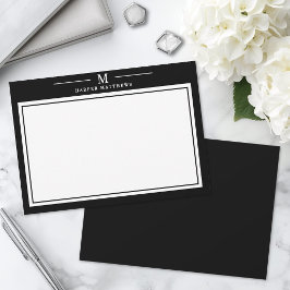 Cartão De Notas Papelaria de Monograma Simples Preto e Branco