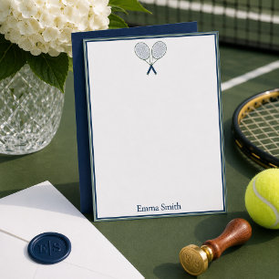 Cartão De Notas Papelaria de Tênis Preppy Racquet Monograma Azul M