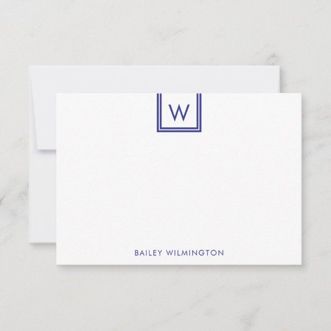 Cartão De Notas Papelaria Estação Deep Blue com Inicial Simples na (Frente)