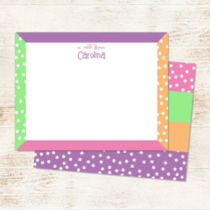 Cartão De Notas Papelaria Feminina Moldura Pastel & Pontinhos Fofo