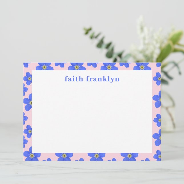 Cartão De Notas Papelaria Floral Aquarela Préppy Personalizada (Em pé/Frente)