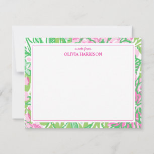 Cartão De Notas Papelaria floral cor-de-rosa e verde aquarela