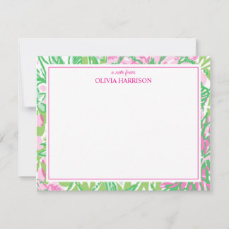 Cartão De Notas Papelaria floral cor-de-rosa e verde aquarela