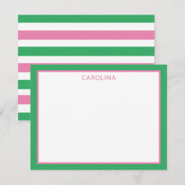 Cartão De Notas Papelaria Fofa com Listras Rosa e Verde Préppy