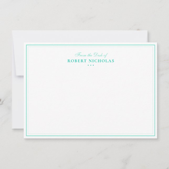 Cartão De Notas Papelaria Formal Turquesa Script Duas Bordas (Frente)