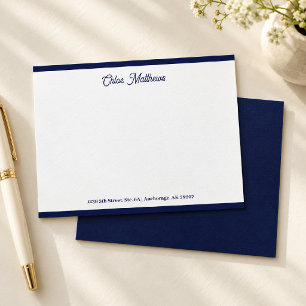 Cartão De Notas Papelaria Fronteira Azul-Marinho Rota Script Elega