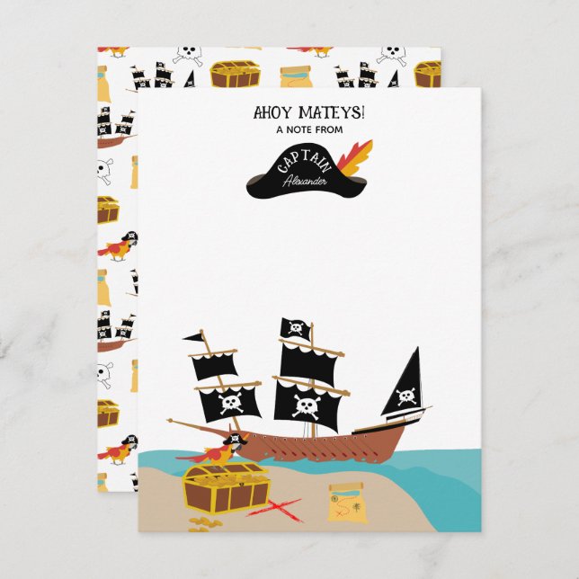 Cartão De Notas Papelaria Infantil Personalizada Tema Pirata (Frente/Verso)