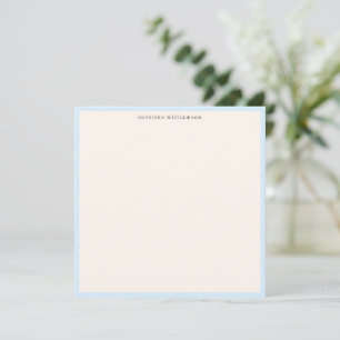 Cartão De Notas Papelaria Minimalista com Borda Azul Suave e Nome