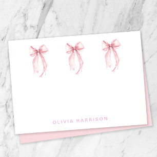 Cartão De Notas Papelaria Monogramada com Laços Rosa em Aquarela p