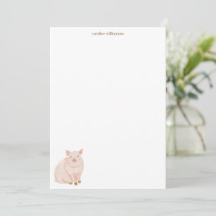 Cartão De Notas Papelaria Personalizada Animal Fofo Porco Aquarela