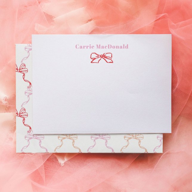 Cartão De Notas Papelaria Personalizada Arcos de Aquarela Rosa Ver (Watercolor red and pink painted bows personalized stationery note cards.)