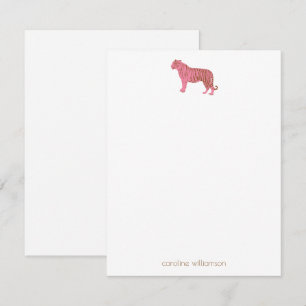 Cartão De Notas Papelaria Personalizada Arte de Tigre Rosa Simples