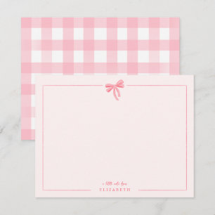 Cartão De Notas Papelaria Personalizada Bebê Laço Xadrez Rosa