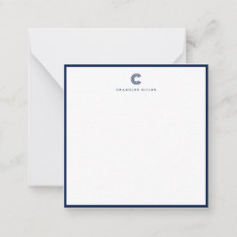 Cartão De Notas Papelaria Personalizada com Borda Azul-Marinho Mod