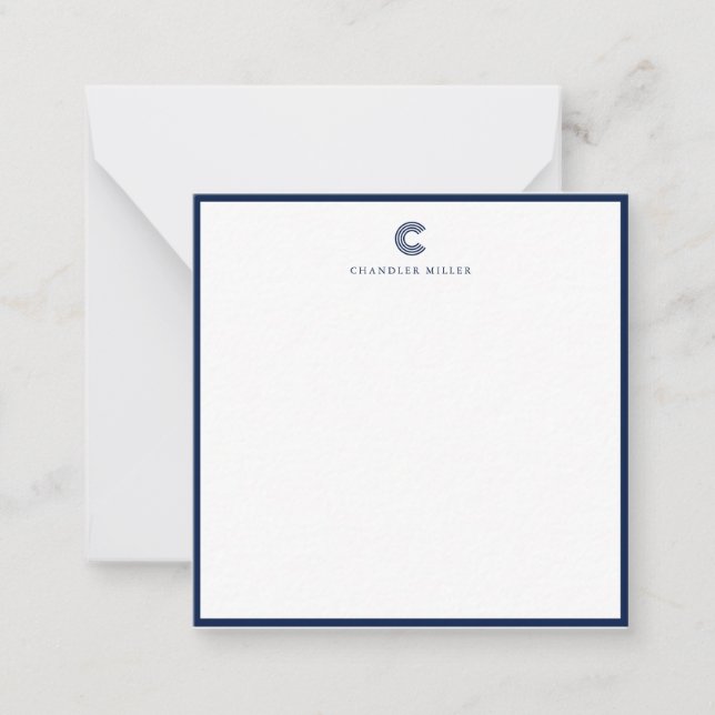 Cartão De Notas Papelaria Personalizada com Borda Azul-Marinho Mod (Frente)