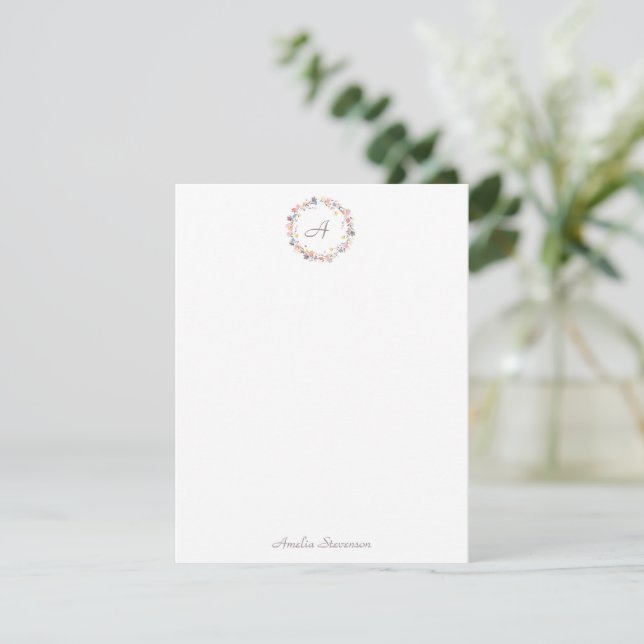 Cartão De Notas Papelaria Personalizada com Coroa de Flores Silves (Em pé/Frente)