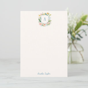 Cartão De Notas Papelaria Personalizada com Monograma de Crista Fl