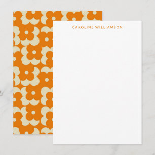 Cartão De Notas Papelaria Personalizada com Nome Floral Laranja Gr
