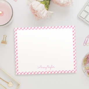 Cartão De Notas Papelaria personalizada com padrão xadrez rosa