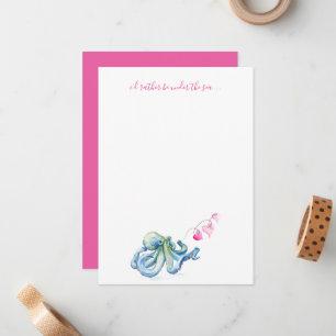 Cartão De Notas Papelaria Personalizada Costeira Aquarela Polvo