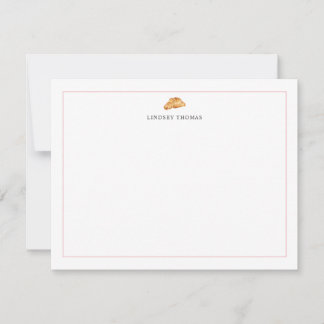 Cartão De Notas Papelaria Personalizada Croissant Borda Rosa