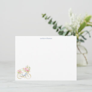 Cartão De Notas Papelaria Personalizada de Bicicleta Floral Aquare