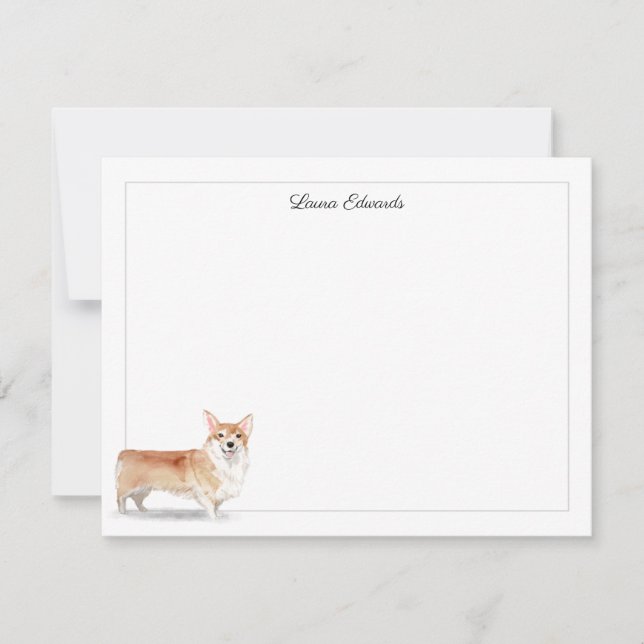 Cartão De Notas Papelaria Personalizada de Borda de Cinza Corgi (Frente)