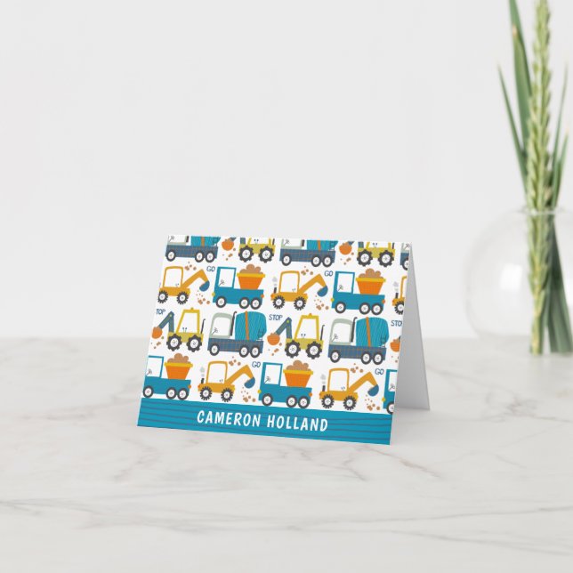 Cartão De Notas Papelaria Personalizada de Escavadeiras de Constru (Frente)