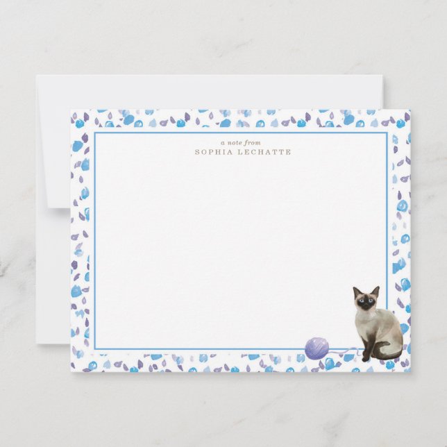 Cartão De Notas Papelaria Personalizada de Gato Siamês (Frente)