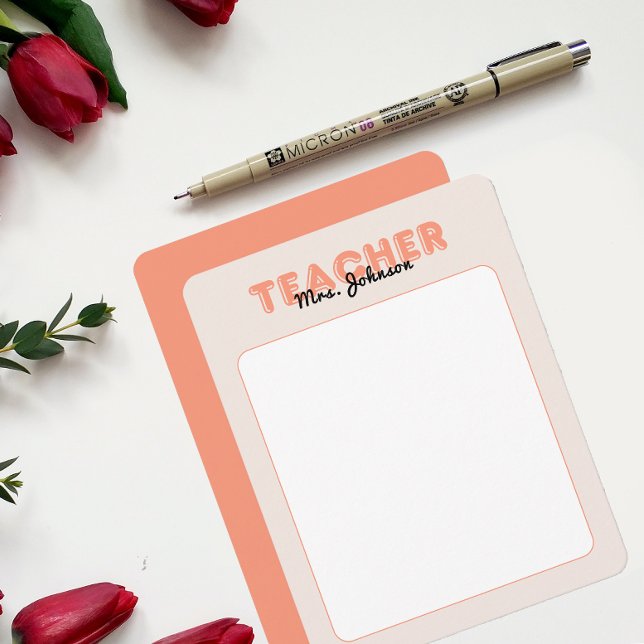 Cartão De Notas Papelaria Personalizada de Professor Final de Ano  (Personalize Teacher Stationery Year End Peach Note Card)