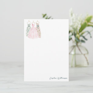 Cartão De Notas Papelaria Personalizada de Vestido de Aquarela Mod