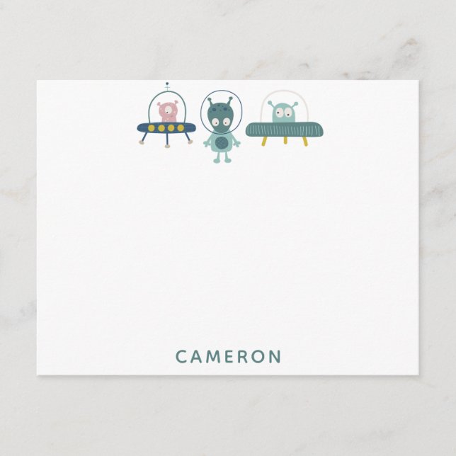 Cartão De Notas Papelaria Personalizada do Alien Espacial Divertid (Frente)