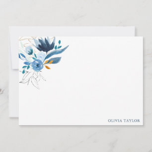 Cartão De Notas Papelaria Personalizada Floral Aquarela Azul