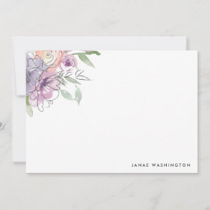Cartão De Notas Papelaria Personalizada Floral Roxa Moderna