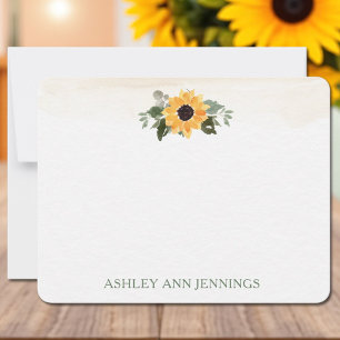 Cartão De Notas Papelaria Personalizada Girassol Amarelo Elegante